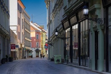 Coronavirus yüzünden boş şehir; boş Panska sokağı; Bratislava; Slovakya.