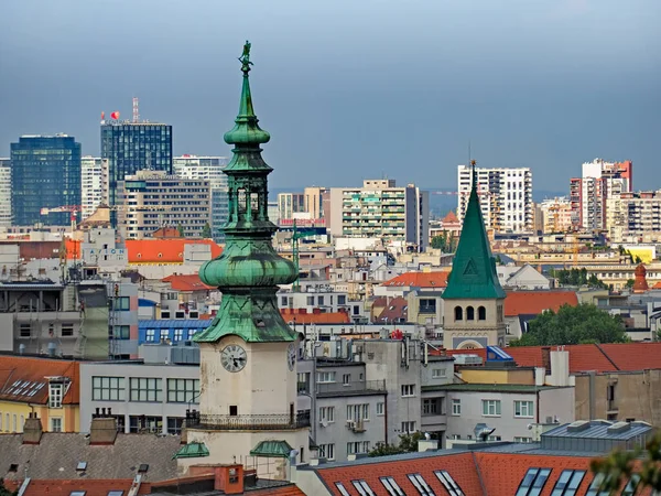 View Bratislava Michael Tower Old Town Modern Architecture Slovakia — стоковое фото