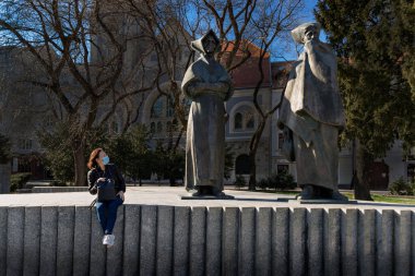 SNP savaş anıtı, Heykel, Jan Kulich, akademik heykeltıraş, koruyucu ekipman, peçe, Bratislava, Slovakya, koronavirüs.