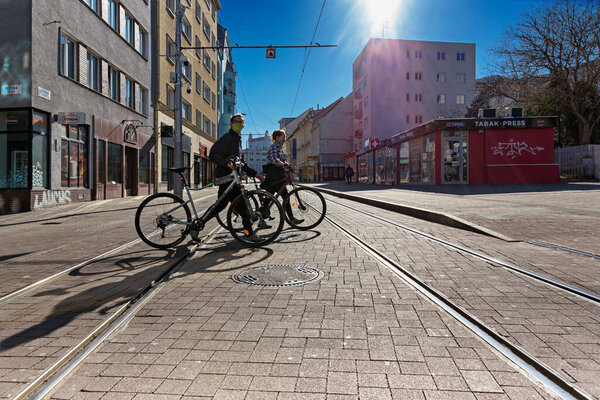 Empty city because of coronavirus, Empty Commercial Street, Bratislava, Slovakia.