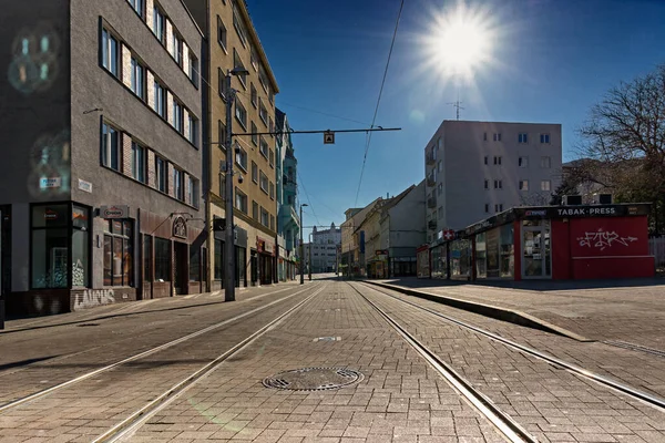 Lege Stad Als Gevolg Van Coronavirus Empty Commercial Street Bratislava — Stockfoto