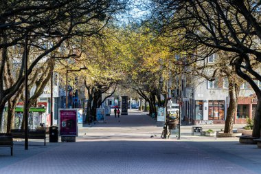 Coronavirus, Postova Caddesi, Bratislava, Slovakya yüzünden boş şehir.