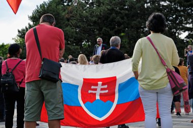 Bratislava 'da İgor Matoviç hükümetine karşı düzenlenen hükümet karşıtı protesto, 11.6.2020, Slovakya.