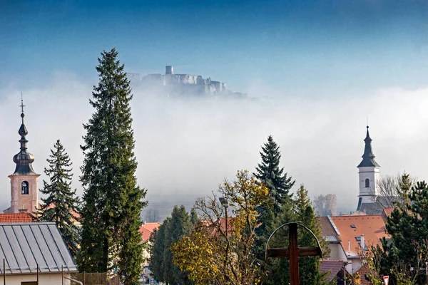 Spis castle in the mist, ruins, UNESCO, Spisske Podhradie, Slovakia.