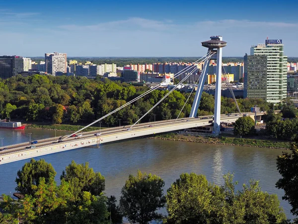 Snp Bridge Danube Bratislava Slovakien — Stockfoto