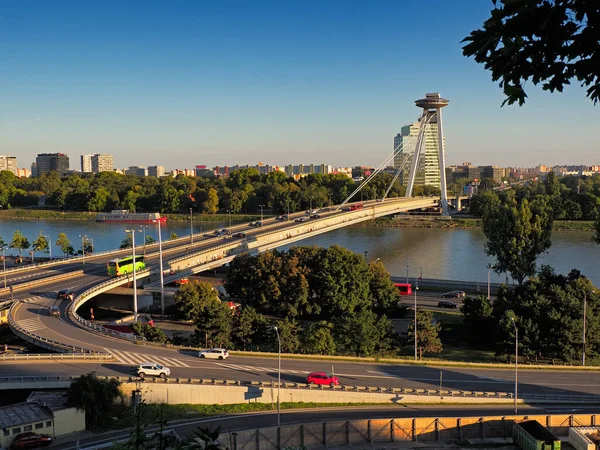 Snp Bridge Danube Bratislava Slovakien — Stockfoto