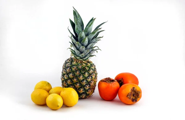Frutas Llenas Vitaminas Piña Hurmikaki Limones — Foto de Stock