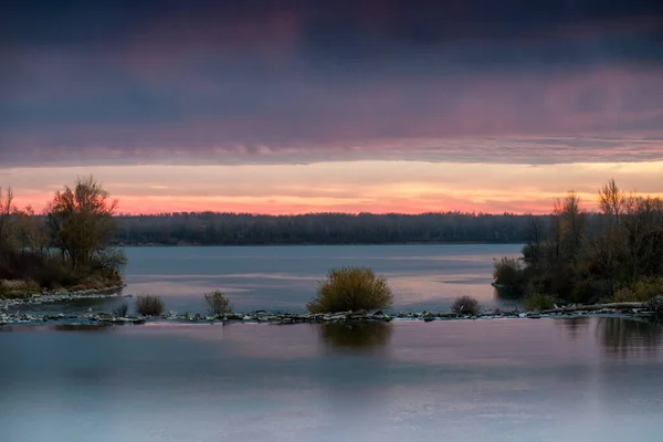 Pôr Sol Sobre Danúbio Cunovo Eslováquia — Fotografia de Stock