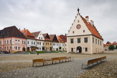 Bardejov, UNESCO, Slovakya 'daki Tarihi Ortaçağ Belediye Meydanı.