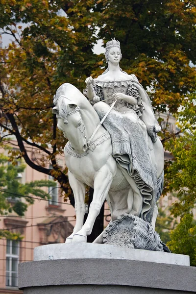 Equestrian Statue Monarch Maria Theresia Danube Embankment Bratislava Slovakia — Stock Photo, Image