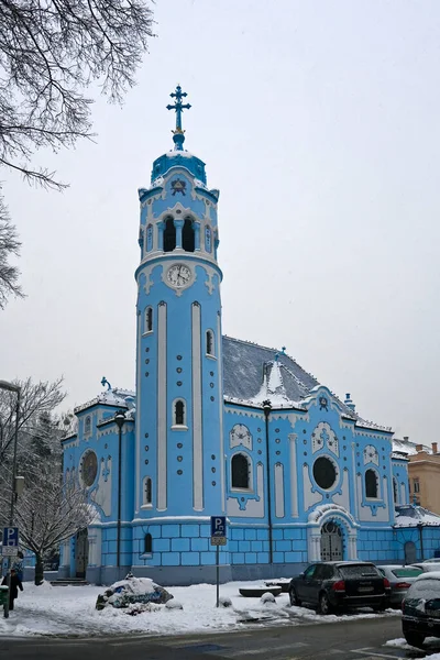 Katholieke Blauwe Kerk Winter Art Nouveau Bratislava Slowakije — Stockfoto