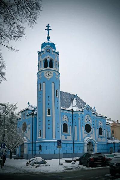 Καθολική Μπλε Εκκλησία Χειμώνα Art Nouveau Μπρατισλάβα Σλοβακία — Φωτογραφία Αρχείου