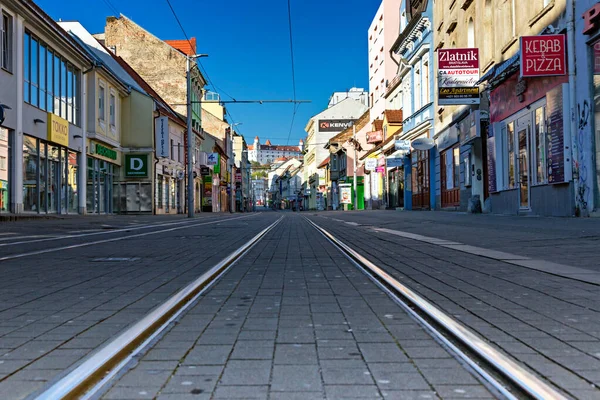 コロナウイルスのために空の都市 ロンリーストリート オボコドナ通り ブラチスラバ スロバキア — ストック写真