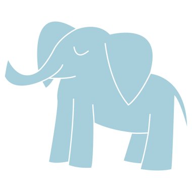 Beyaz üzerinde izole edilmiş fil şeklinde büyük bir memeli çizgi filmi. Afrika çalısı, orman fili ve Asya fili. Çocuklar için çıkartma. Vektör