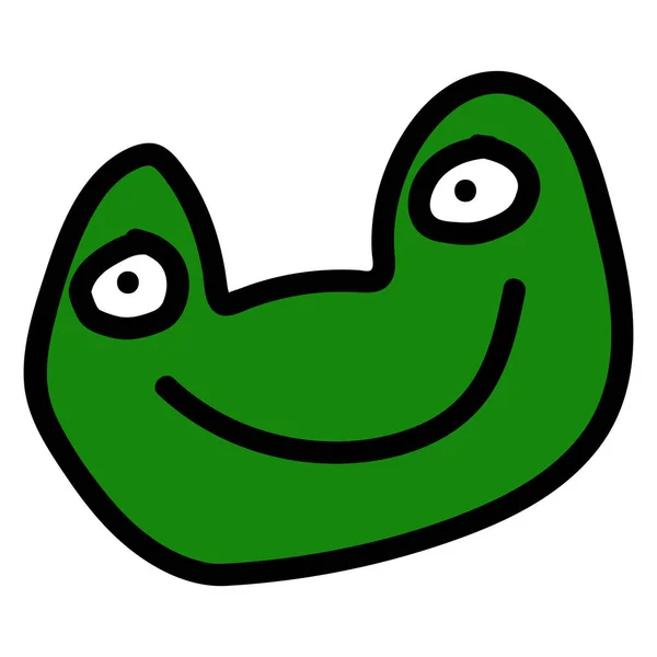 Linda cara de dibujos animados rana verde sobre fondo blanco — Vector de stock