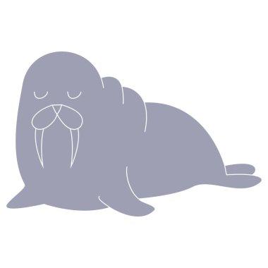 Beyaz arka planda izole edilmiş şirin deniz aygırı çizgi filmi