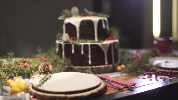 Foto Desenfocada Delicioso Pastel Pan Jengibre Mesa Navidad Nochevieja Acogedora — Vídeo de stock