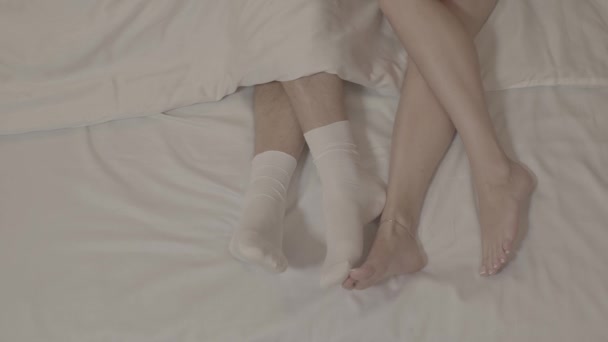 Jambes Homme Chaussettes Blanches Touchées Par Deux Femmes Aux Pieds — Video