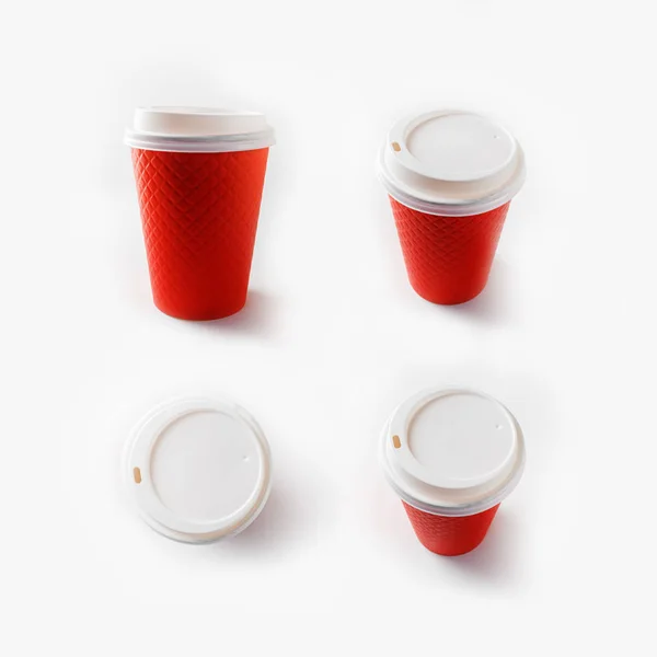 Einweg Kaffeetassen Aus Rotem Papier Getränkepaket — Stockfoto