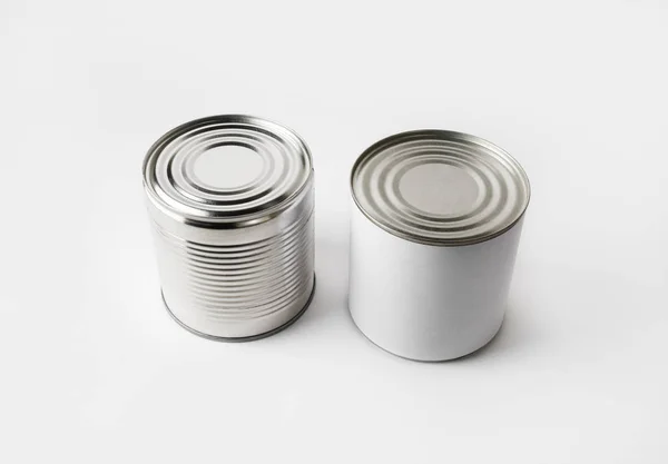 Dos Latas Comida Blanco Maqueta Diseño Sensible — Foto de Stock