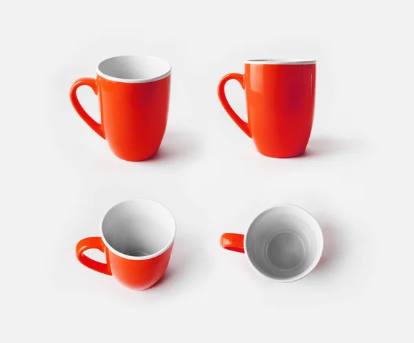 Czerwone Kubki Ceramiczne Kubki Kawy Lub Herbaty Elastyczne Projektowanie Makiety — Zdjęcie stockowe