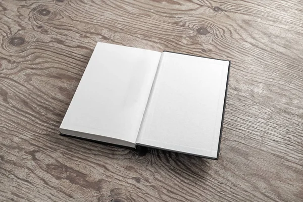 Mockup Aperto Libro Bianco Sfondo Tavolo Legno Mockup Design Reattivo — Foto Stock