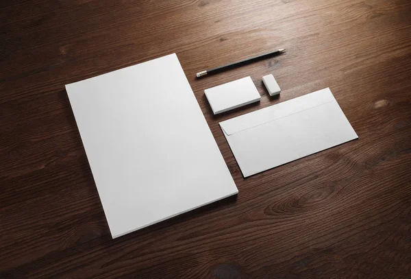 Blank Stationery Template Placing Your Design Mockup Branding Identity Wood — Stock Photo, Image
