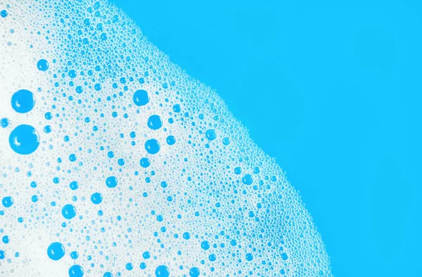 Foam Bubbles Blue Background Soap Sud Detergent Water Abstract Soapy — Stock Photo, Image