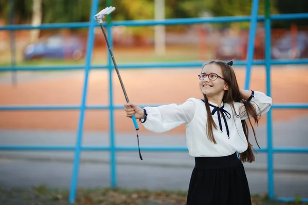 Meisje maakt selfie — Stockfoto