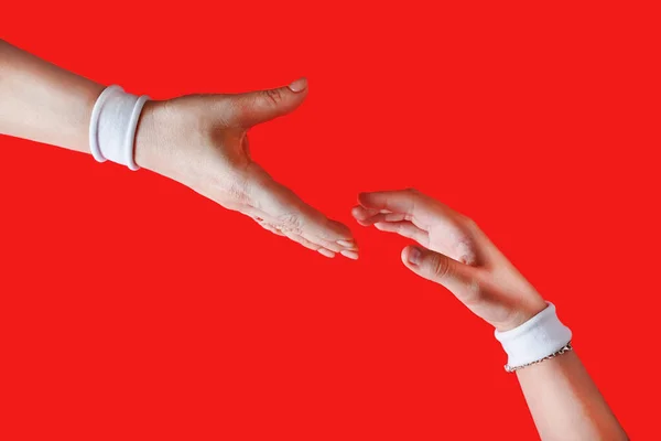 Giving Helping Hand Helping Hand Friend Hands White Bracelets Red — Stock Photo, Image