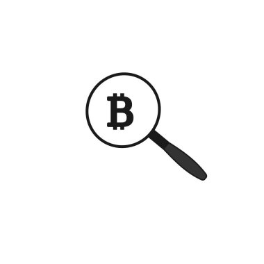 Bitcoin arama vektör simgesi büyüteç ile