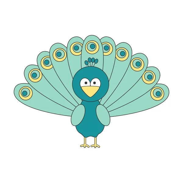 Cute Cartoon Peacock Vector Illustration Isolated White Background — Stock Vector