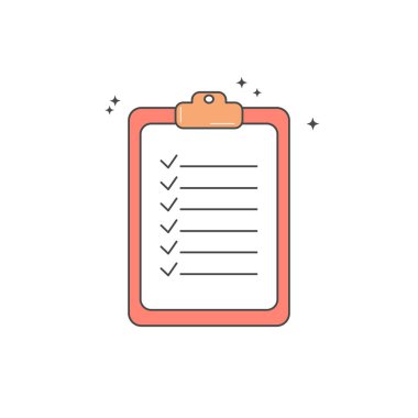 Denetim listesi belge panosu vektör simgesi beyaz arka plan üzerinde izole