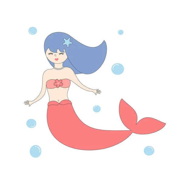 Cute Cartoon Mermaid Vector Illustration — Stock Vector