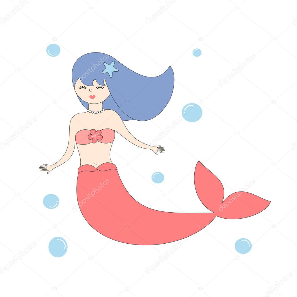 cute cartoon mermaid vector illustration