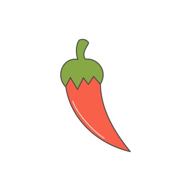 sevimli çizgi chili biber simgesi beyaz arka plan üzerinde izole