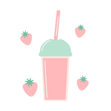 sevimli çizgi vektör çilek güler yüzlü 