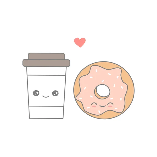 Lindo Vector Dibujos Animados Café Amor Con Donut — Vector de stock