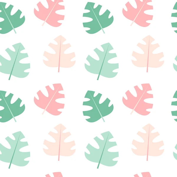 Niedlich Pastellgrün Und Rosa Exotische Blätter Nahtlose Vektormuster Hintergrund Illustration — Stockvektor