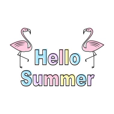 sevimli renkli çizgi Merhaba yaz vektör afiş flamingolar ile
