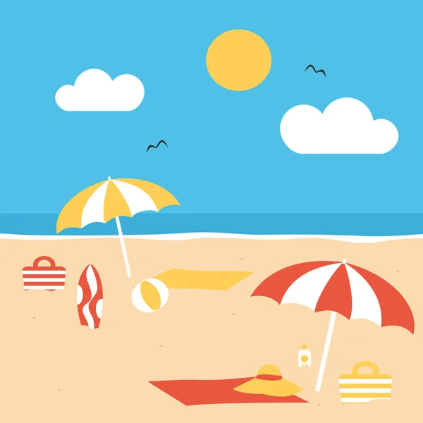 Lindo Plano Dibujos Animados Vector Verano Playa Fondo — Archivo Imágenes Vectoriales