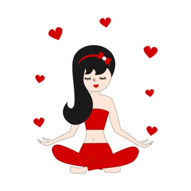 sevimli çizgi vektör çizim genç kız ile lotus pozisyonu yoga uygulamaları