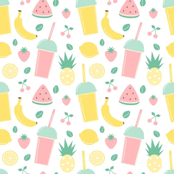 sevimli yaz Dikişsiz vektör desen arka plan illüstrasyon smoothies ve taze meyve ile