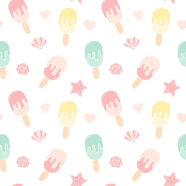 Mignon Coloré Crème Glacée Motif Vectoriel Sans Couture Illustration Fond — Image vectorielle