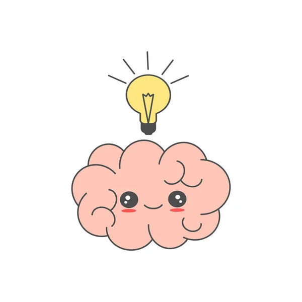 Bonito Desenho Animado Cérebro Com Ideia Engraçado Vetor Conceito Ilustração — Vetor de Stock