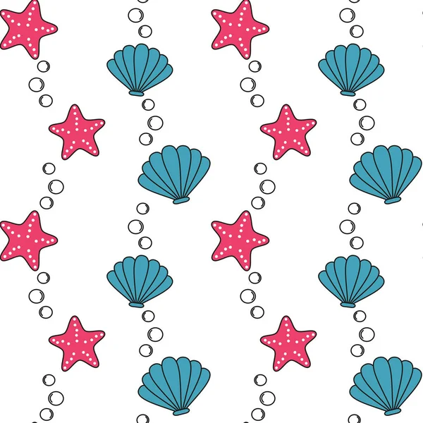 Милый Летний Бесшовный Векторный Рисунок Фона Морскими Звездами Раковинами — стоковый вектор
