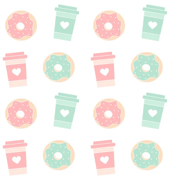 Lindo Colorido Donuts Café Sin Costura Patrón Vectores Fondo Ilustración — Vector de stock