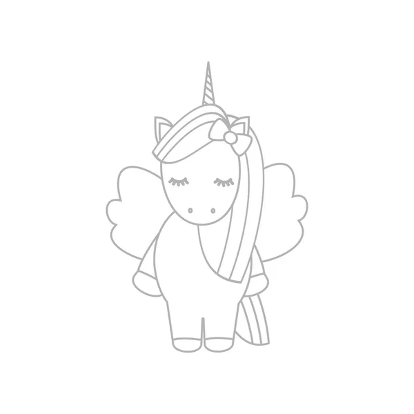 Drăguț Frumos Negru Alb Desen Animat Unicorn Vector Ilustrare — Vector de stoc