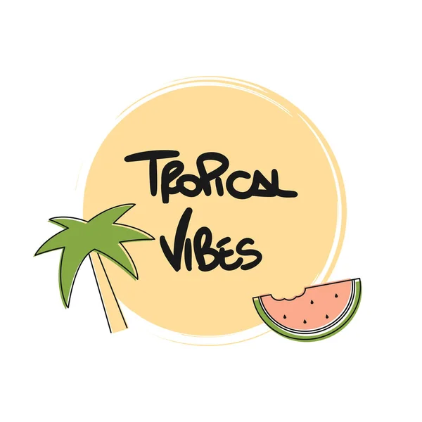 Lindo Verano Mano Dibujado Letras Vibraciones Tropicales Formas Grunge Con — Vector de stock