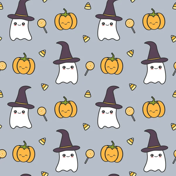 Bonito Halloween Sem Emenda Vetor Padrão Fundo Ilustração Com Fantasma —  Vetores de Stock